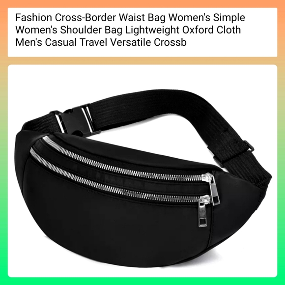 5/25 New black w silver zippers fanny pack crossover bag multiple compartments - Picture 1 of 5